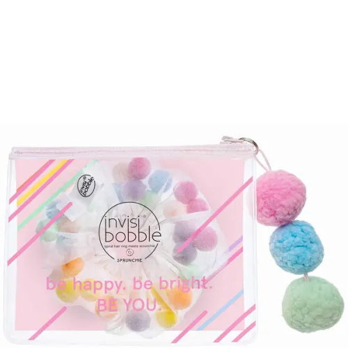 Резинка-браслет для волосся «біла Invisibobble Sprunchie Pride Haircloud Scrunchie з різнокольоровими кульками»