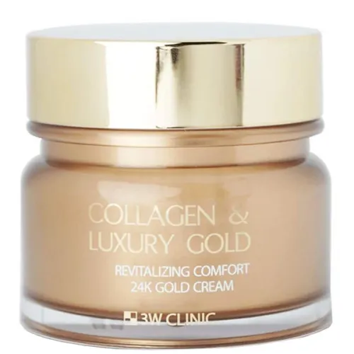 Крем для упругости кожи 3W Clinic Collagen & Luxury Gold Revitalizing Comfort 24K Gold Cream с коллагеном и золотом, 100 г.