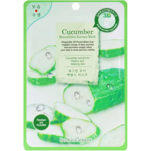 Тканинна маска для обличчя Beauugreen 3D Cucumber Essence Mask з екстрактом огірка, 23 мл.