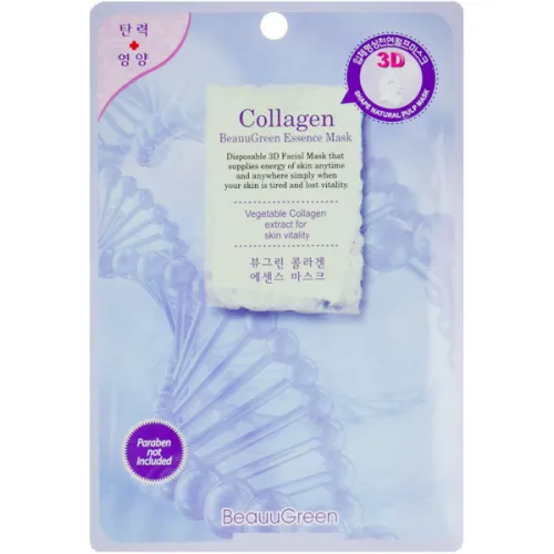 Тканинна маска для обличчя Beauugreen Contour 3D Collagen Essence Mask з колагеном, 23 мл.