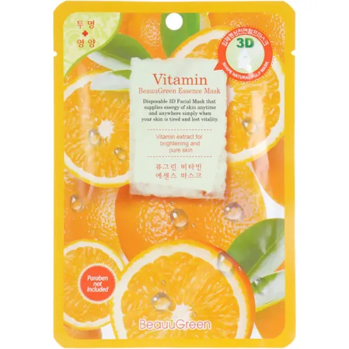 Тканевая маска для лица Beauugreen Contour 3D Vitamin Essence Mask с витамином C, 23 мл.