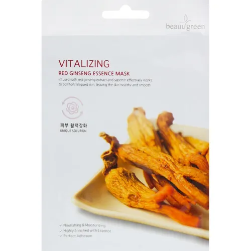 Есенціальна маска для обличчя Beauugreen Vitalizing Red Ginseng Essence Mask з екстрактом червоного женьшеня, 23 мл.