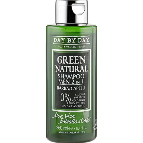 Шампунь для чоловіків 2в1 для бороди та волосся Alan Jey Green Natural Shampoo Men 2in1 з алое вера та екстрактом кави, 250