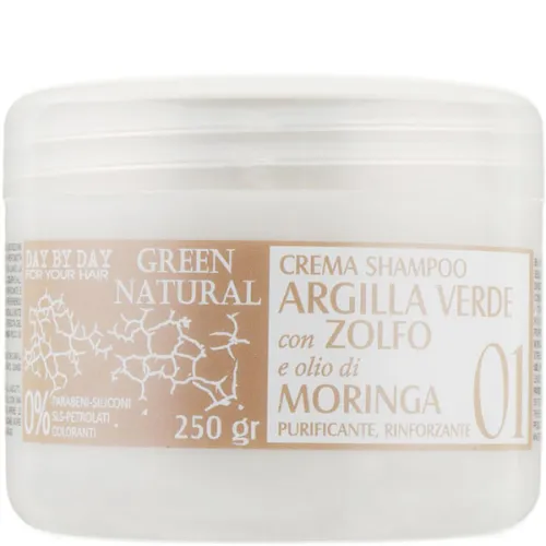 Крем-шампунь для волос Alan Jey Green Natural Crema Shampoo Argilla Verde Zolfo & Moringa с зеленой глиной, биосерой и