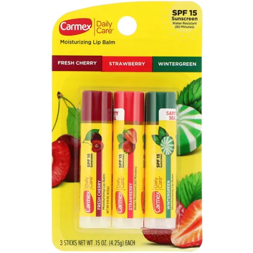 Набор бальзамов для губ Carmex Lip Balm SPF15 Cherry Strawberry Wintergreen Stick Set, 3 шт. х 4.25 г.