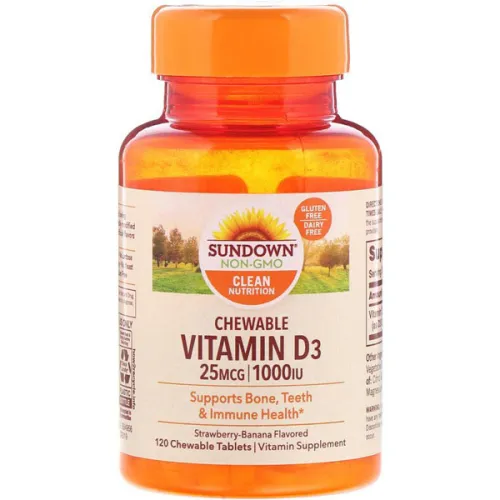 Жевательный витамин D3 Sundown Naturals Chewable Vitamin D3 25 mg со вкусом клубники и банана, 25 мг.