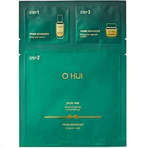 Трифазна антивікова тканинна маска для обличчя O Hui Prime Advancer Ampoule Mask 3-Step Set, 37 мл.