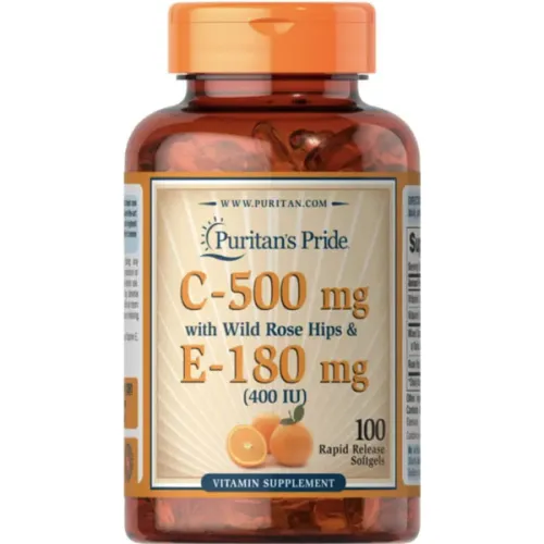 Витамин C и E Puritan’s Pride Vitamin C 500 mg & E 180 mg with Wild Rose Hips с шиповником, 500 мг. и 180 мг.