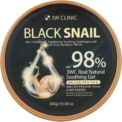 Багатофункціональний гель 3W Clinic Black Snail Natural Soothing Gel 98% з муцином чорного равлика, 300 г.