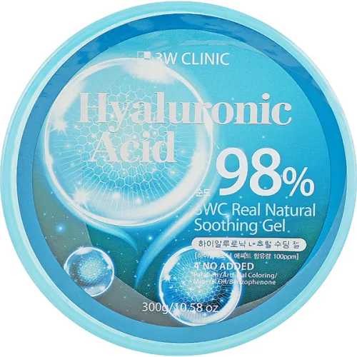 Багатофункціональний гель 3W Clinic Hyaluronic Acid Natural Soothing Gel 98% з гіалуроновою кислотою, 300 г.