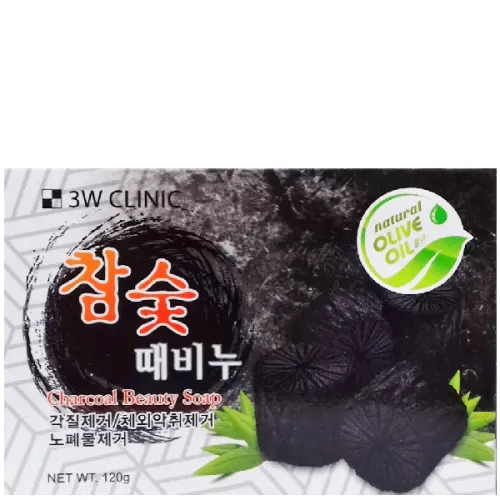 Очищающее мыло для лица и тела 3W Clinic Charcoal Beauty Soap с экстрактом древесного угля, 120 г.