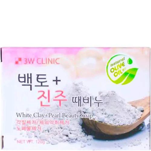 Очищающее мыло для лица и тела 3W Clinic White Clay + Pearl Beauty Soap с экстрактом белой глины и жемчуга, 120 г.