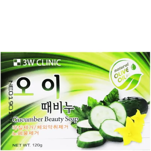 Очищающее мыло для лица и тела 3W Clinic Cucumber Beauty Soap с экстрактом огурца, 120 г.