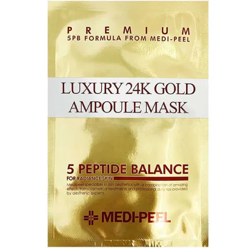 Омолоджуюча тканинна маска для обличчя Medi Peel Luxury 24K Gold Ampoule Mask з екстрактом золота та пептидами, 25 мл.