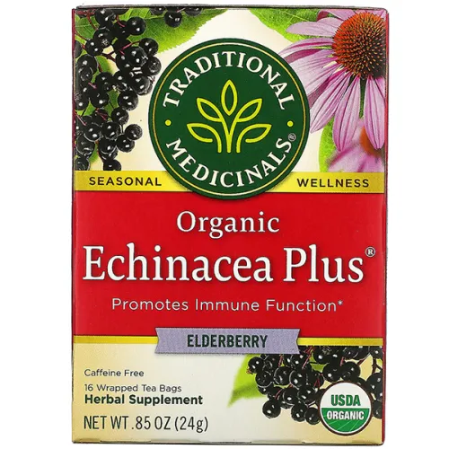 Травяной чай из эхинацеи и бузины Traditional Medicinals Organic Echinacea Plus Elderberry, 16 шт. х 1.5 г.