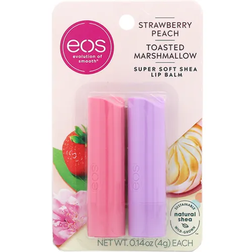 Набор бальзамов для губ «клубничный персик и зефир» EOS Lip Balm Strawberry Peach & Toasted Marshmallow, 2 шт. х 4 г.