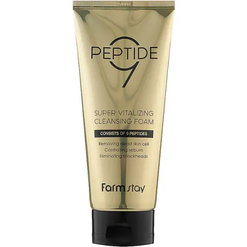Антивозрастная пенка для умывания FarmStay Peptide 9 Super Vitalizing Cleansing Foam с пептидами, 180 мл.