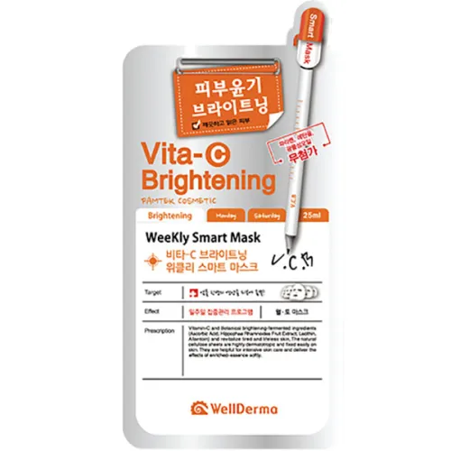 Тканинна маска для обличчя WellDerma Vita-C Brightening Weekly Smart Mask з вітаміном C, 25 мл.