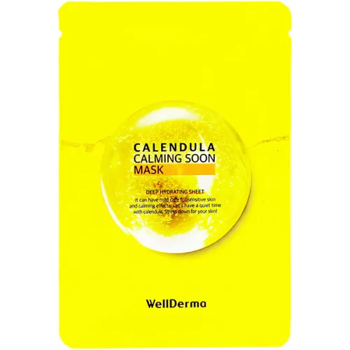 Тканевая маска для лица WellDerma Calendula Calming Soon Mask с экстрактом календулы, 30 мл.