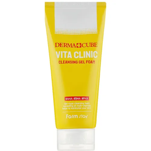 Витаминная гель-пенка для умывания FarmStay Derma Cube Vita Clinic Cleansing Gel Foam, 180 мл.