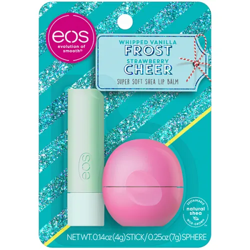 Набор бальзамов для губ «ваниль и клубника» EOS Whipped Vanilla Frost & Strawberry Cheer Lip Balm Stick & Sphere, 7 г. + 4 г.