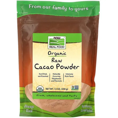 Органический сырой какао-порошок Now Foods Real Food Organic Raw Cacao Powder, 340 г.