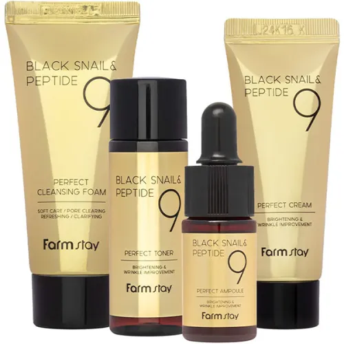 Антивіковий набір для обличчя FarmStay Black Snail & Peptide9 Perfect 4 Step Mini Kit Edition з муцином чорного равлика і 9