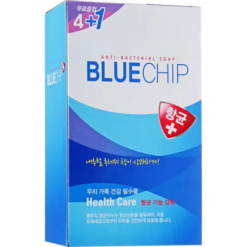 Антибактериальное мыло для лица и тела защита и здоровье KeraSys Blue Chip Anti-Bacterial Health Care Soap, 5 шт. х 100 г.