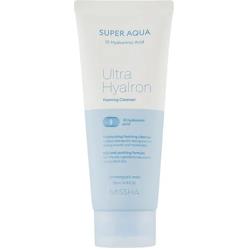Зволожуюча пінка для вмивання Missha Super Aqua Ultra Hyalron Foaming Cleanser з гіалуроновою кислотою, 200 мл.