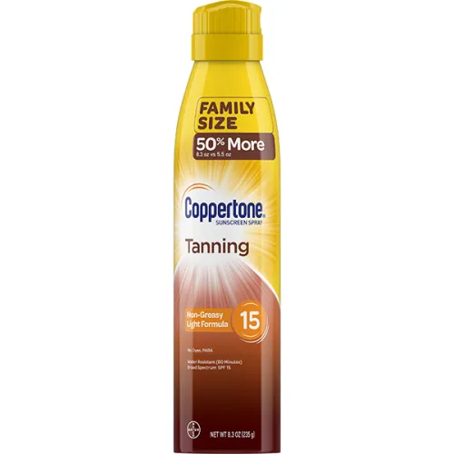 Сверкающий солнцезащитный спрей для лица и тела Coppertone Tanning Defend & Glow Sunscreen Spray SPF15, 235 г.