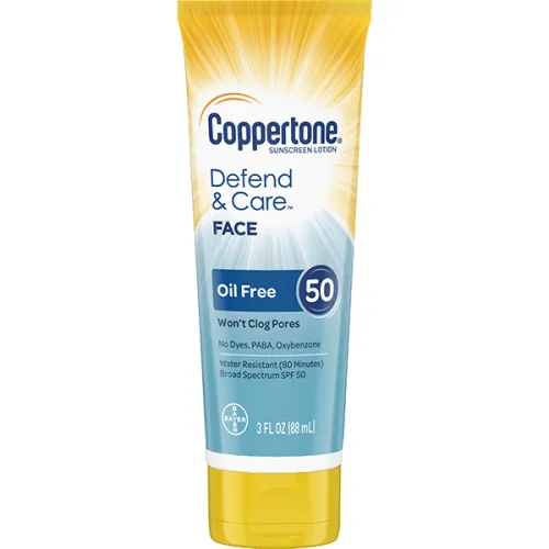 Солнцезащитный лосьон для лица Coppertone Defend & Care Oil Free Sunscreen Face Lotion SPF50, 88 мл.
