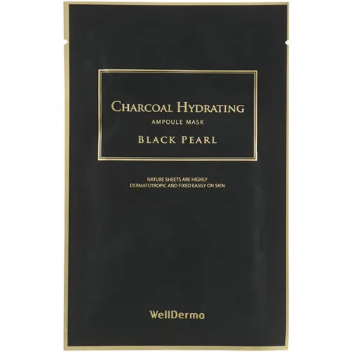 Тканинна маска для жирної шкіри обличчя WellDerma Charcoal Hydrating Ampoule Mask Black Pearl з деревним вугіллям, 25 мл.