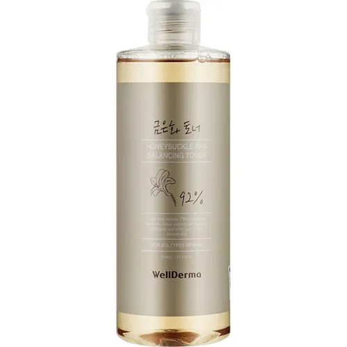 Тонер для лица WellDerma Honeysuckle PHA Balancing Toner с кислотами, 500 мл.