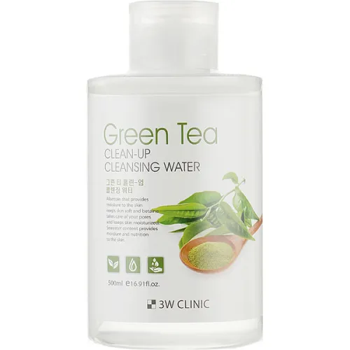 Мицеллярная вода 3W Clinic Green Tea Clean-Up Cleansing Water с экстрактом зеленого чая, 500 мл.