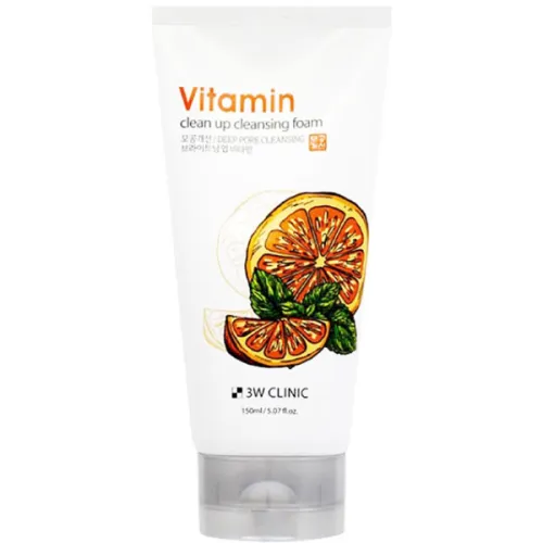 Освежающая витаминная пенка для лица 3W Clinic Vitamin Clean Up Cleansing Foam, 150 мл.