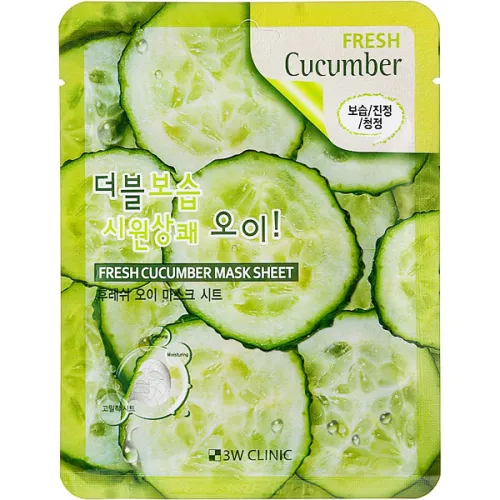 Зволожуюча тканинна маска для обличчя 3W Clinic Fresh Cucumber Mask Sheet з екстрактом огірка, 23 мл.