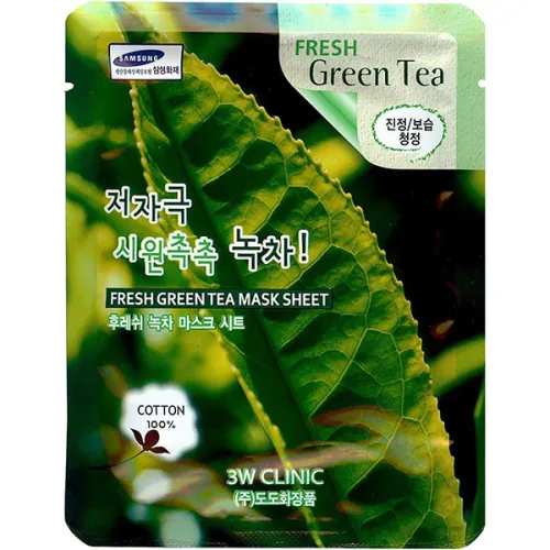 Тканевая маска для лица 3W Clinic Fresh Green Tea Mask Sheet с экстрактом зеленого чая, 23 мл.