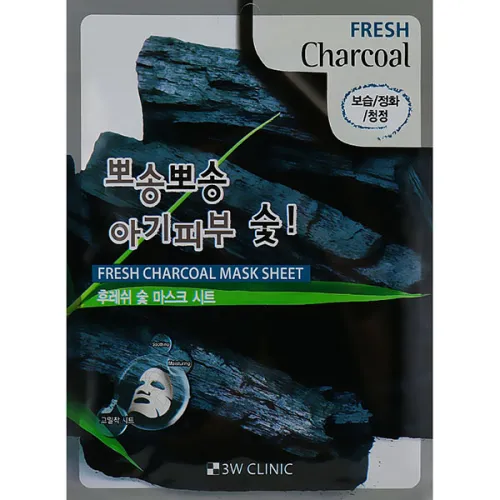 Тканинна маска для обличчя 3W Clinic Fresh Charcoal Mask Sheet з деревним вугіллям, 23 мл.