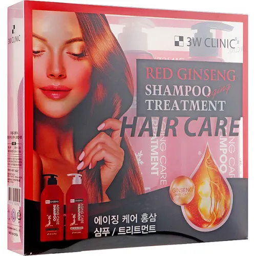 Набір для волосся 3W Clinic Red Ginseng Aging Care Set з екстрактом женьшеню, 3 шт. х 500 мл.