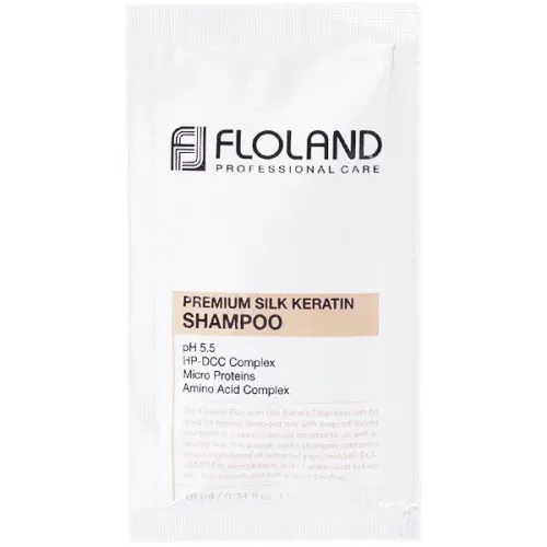 Шампунь для відновлення пошкодженого волосся Floland Premium Silk Keratin Shampoo з кератином, 10 мл.