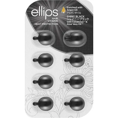 Вітаміни для волосся «нічне сяйво» Ellips Hair Vitamin Shiny Black with Kemeri & Aloe Vera Oil, 8 шт. х 1 мл.