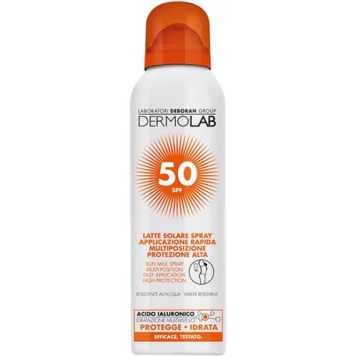 Солнцезащитное молочко Deborah Dermolab Sun Milk Spray Multi-Position Fast Application High Protection SPF50 с гиалуроновой