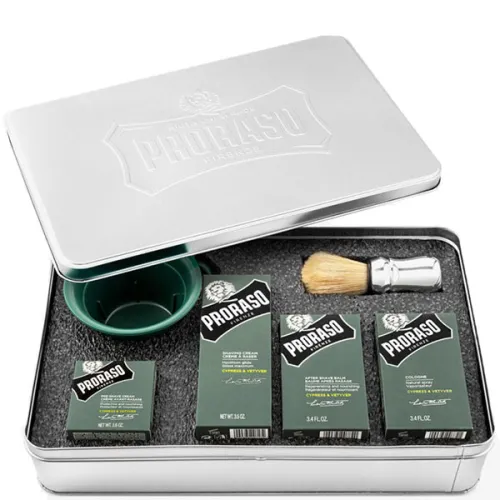 Подарунковий набір для гоління «кипарис та ветівер» Proraso Shaving Set Metal Cypress & Vetyver
