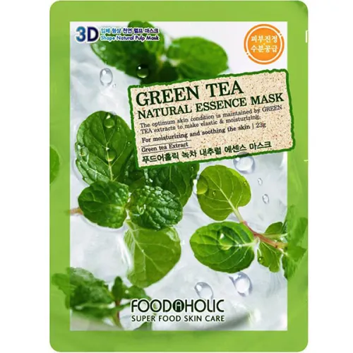 Тканинна маска для обличчя Food A Holic Natural Essence Mask Green Tea з екстрактом зеленого чаю, 23 г.