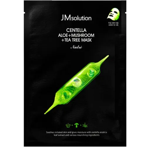 Заспокійлива тканинна маска для обличчя JMsolution Centella Aloe + Mushroom + Tea Tree з екстрактом центели, алое та чайного
