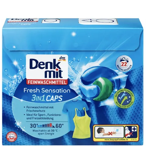 Капсулы для стирки цветных вещей Denkmit Delicates Detergent 3in1 Caps Fresh Sensation