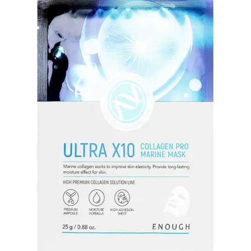 Тканинна маска для обличчя Enough Ultra X10 Collagen Pro Marine Mask з колагеном, 25 г.