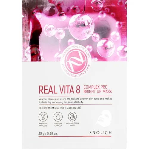 Тканинна маска для обличчя Enough Real Vita 8 Complex Pro Bright Up Mask з вітамінами, 25 г.