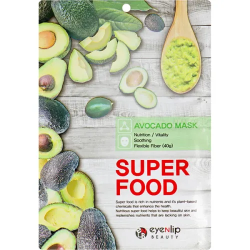 Тканинна маска для обличчя Eyenlip Super Food Avocado Mask з екстрактом авокадо, 23 мл.