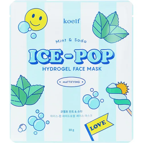 Гідрогелева маска для обличчя Koelf Mint & Soda Ice-Pop Hydrogel Face Mask з екстрактом м’яти та содою, 30 г. термін пр. до